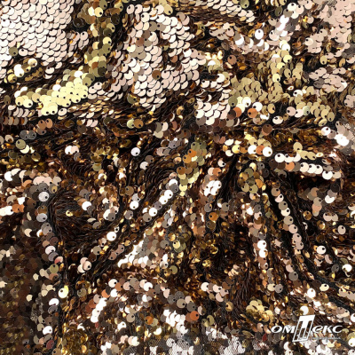 Трикотажное полотно, Сетка с пайетками, шир.130 см, #315, цв.-бронза/золото - купить в Биробиджане. Цена 700.46 руб.