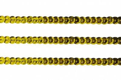 Пайетки "ОмТекс" на нитях, SILVER-BASE, 6 мм С / упак.73+/-1м, цв. А-1 - т.золото - купить в Биробиджане. Цена: 468.37 руб.
