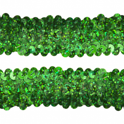 Тесьма с пайетками D4, шир. 30 мм/уп. 25+/-1 м, цвет зелёный - купить в Биробиджане. Цена: 1 098.48 руб.