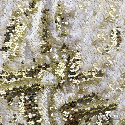 Трикотажное полотно, Сетка с пайетками, шир.130 см, #315, цв.-белый/золото - купить в Биробиджане. Цена 693.39 руб.
