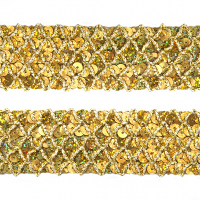 Тесьма с пайетками D16, шир. 35 мм/уп. 25+/-1 м, цвет золото - купить в Биробиджане. Цена: 1 281.60 руб.