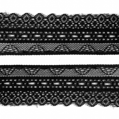 Кружево эластичное 22-21, шир.35 мм -цв.чёрное - купить в Биробиджане. Цена: 26.35 руб.