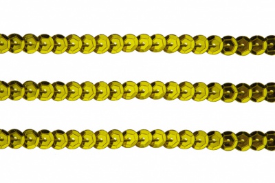 Пайетки "ОмТекс" на нитях, SILVER-BASE, 6 мм С / упак.73+/-1м, цв. 7 - св.золото - купить в Биробиджане. Цена: 468.37 руб.