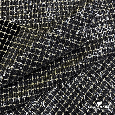 Ткань костюмная с пайетками, 100%полиэстр, 460+/-10 гр/м2, 150см #309 - цв. чёрный - купить в Биробиджане. Цена 1 203.93 руб.