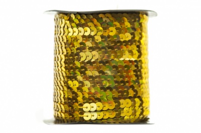 Пайетки "ОмТекс" на нитях, SILVER SHINING, 6 мм F / упак.91+/-1м, цв. 48 - золото - купить в Биробиджане. Цена: 356.19 руб.