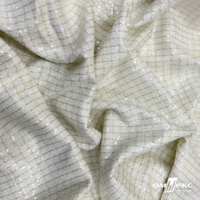 Ткань костюмная с пайетками, 100%полиэстр, 460+/-10 гр/м2, 150см #309 - цв. молочный - купить в Биробиджане. Цена 1 203.93 руб.