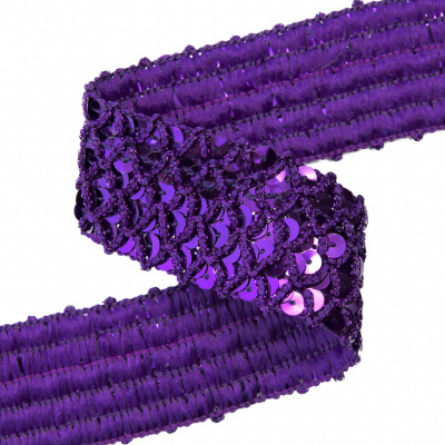 Тесьма с пайетками 12, шир. 35 мм/уп. 25+/-1 м, цвет фиолет - купить в Биробиджане. Цена: 1 308.30 руб.