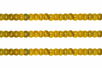 Пайетки "ОмТекс" на нитях, SILVER SHINING, 6 мм F / упак.91+/-1м, цв. 48 - золото - купить в Биробиджане. Цена: 356.19 руб.